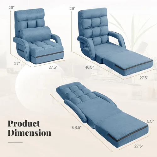 Vista 3 de Giantex Chaise Lounge - Sillón plegable multiusos para interiores con 6 posiciones ajustables, reposabrazos integrados, almohada lumbar, asiento