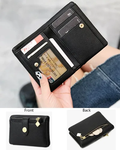 Vista 5 de AOXONEL Billeteras plegables para mujer, carteras pequeñas RFID para mujer, carteras compactas de cuero para mujer, con tarjetero extraíble