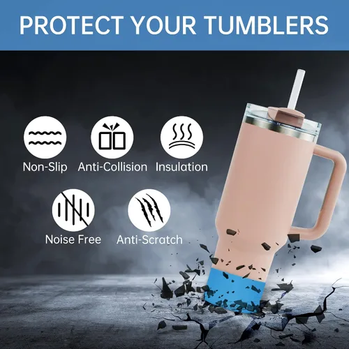 Vista 4 de 1 bota de silicona para vaso Stanley Quencher de 40 onzas, funda de silicona para Stanley IceFlow de 20 onzas y 30 onzas, accesorios de copa