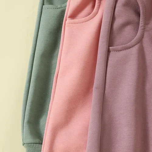 Vista 6 de Paquete de 3 pantalones largos de algodón de primavera para bebé, color sólido, cintura elástica, pantalones deportivos para otoño e invierno