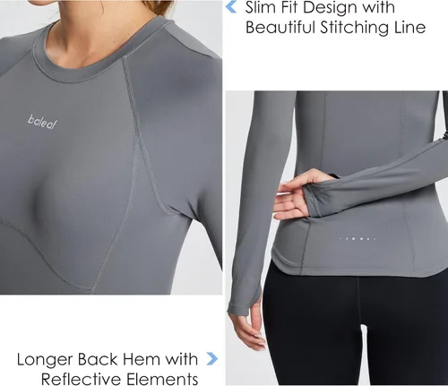 Vista 3 de BALEAF Women's Long Sleeve Workout Tops Compression Running Shirts Fitted Athletic Warm Thumbholes Quick Dry Stretch Yoga