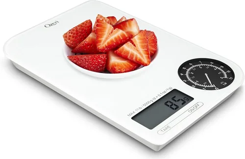 Vista 4 de Ozeri ZK18-WB Rev - Báscula digital de cocina con esfera electromecánica de peso, esfera negra