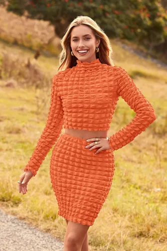Vista 5 de PRETTYGARDEN Conjunto de 2 piezas de otoño para mujer 2024 con cuello alto falso y minifalda entallada