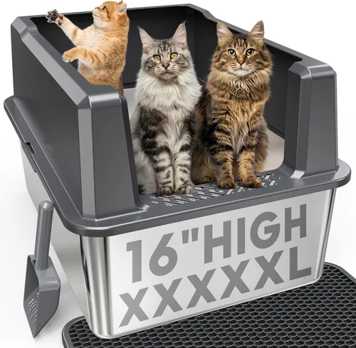 Vista 10 de Caja de arena extragrande XXL de acero inoxidable para gatos con tapa, 26" L x 18" W x 12" H caja de arena de metal con lados altos para gatos