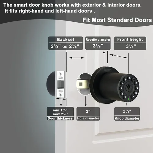 Vista 6 de iulock IU-20 Cerradura de puerta con código, pomo de puerta electrónico con teclado y llave, cerradura automática, resistente al agua, función