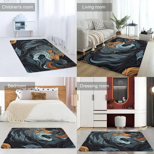 Vista 2 de Alfombra de arte de mitología nórdica de lobo Fenrir, tapete divertido regalo para decoración del hogar para dormitorio, sala de estar, alfombra