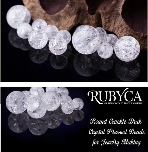 Vista 9 de RUBYCA Surtido de cuentas de cristal checo de Druk Crackle redondas mixtas para la fabricación de joyas (0.157 in, 50 unidades)