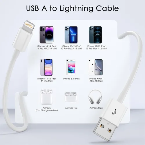 Vista 6 de Cable original [certificado Apple MFi] Cable Lightning a USB compatible con iPhone 13/12/11 Pro Max/XS MAX/XR/XS/X/8/7/Plus/6S iPad AirPods, iPod