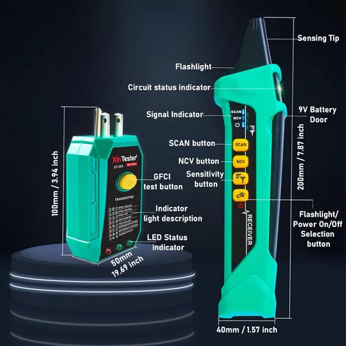 Vista 5 de Xin Tester Herramienta Digital de Localización de Interruptores de Circuito AC con Probador de Salida GFCI Integrado, Rastreador de Circuito