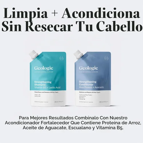 Vista 5 de Geologie Champú fortalecedor Vitamina B5 + ácido láctico Control personalizado Cuidado del cabello 8 onzas líquidas