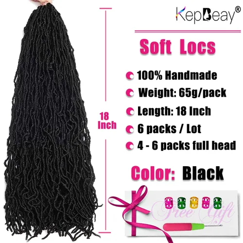 Vista 2 de Extensiones de cabello sintético de ganchillo de 18 pulgadas, 6 paquetes de rastas suaves preenrolladas, extensiones de cabello sintético