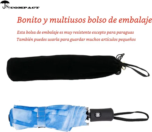 Vista 4 de Paraguas de viaje resistente al viento, automático, ligero, irrompible, de gran eficiencia, de SY Compact azul (Blue 1 Pack)