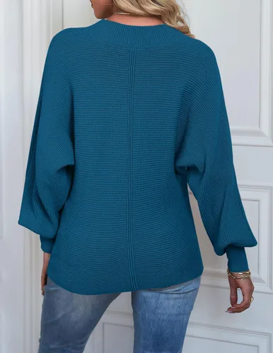 Vista 4 de TECREW Suéter de manga larga con cuello redondo para mujer, suéter de punto acanalado suave