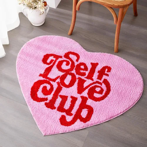 Vista 11 de Alfombra de baño verde bonita y divertida para dormitorio, baño, SELF Love Club de felpa moderna y genial decoración de San Valentín, regalo