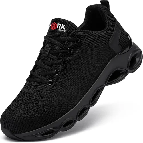 Vista 6 de LARNMERN Zapatos de punta de acero para hombres y mujeres, ligeros, cómodos, Snkeakers, transpirables, zapatos de trabajo indestructibles
