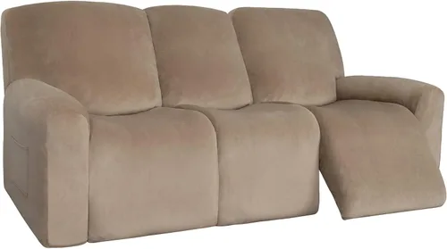 Vista 11 de Easy-Going Sofá biplaza reclinable de terciopelo con funda de consola central, fundas elásticas para sofá reclinable de 8 piezas, funda de sofá