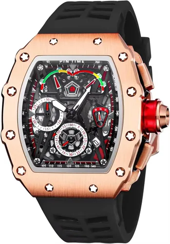 Vista 13 de Relojes de pulsera de lujo Tonneau cuadrados para hombres, analógicos, punk, cronógrafo, únicos, deportivos, con movimiento japonés, diseño luminoso
