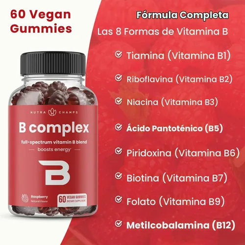 Vista 5 de NutraChamps Gomitas de complejo de vitamina B, gomitas de vitamina B aumentan la energía, vitaminas del complejo B B1, B2 (riboflavina), B3