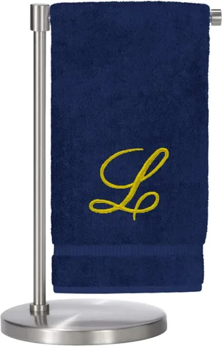 Vista 108 de Script R - Toalla de baño con monograma, regalo personalizado, 27 x 54 pulgadas, juego de 1 toalla bordada con texto dorado, 100% algodón turco Navy