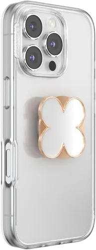 Vista 3 de PopSockets PopTop, agarre adhesivo para teléfono con parte superior intercambiable, esmalte - trébol oro rosa
