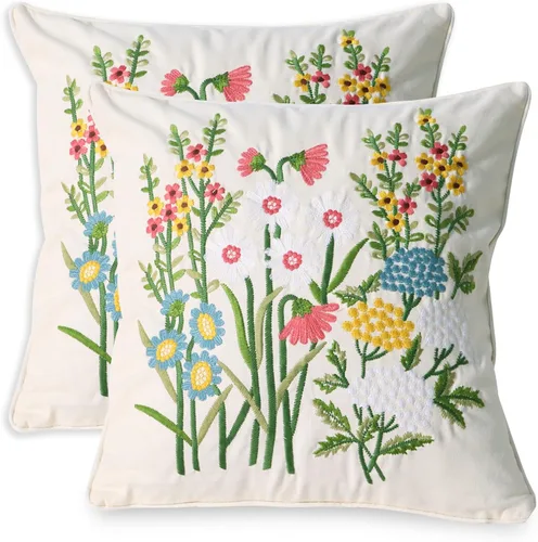 Vista 22 de Juego de 2 fundas de almohada decorativas bordadas para sofá, fundas cuadradas para cojines, para dormitorio, sofá, decoración rústica de granja, 18