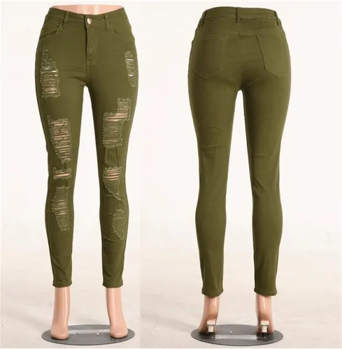 Vista 8 de Andongnywell - Pantalones de mezclilla ajustados para mujer, talla grande, elásticos, desgastados, rasgados, cintura alta, con agujeros destruidos