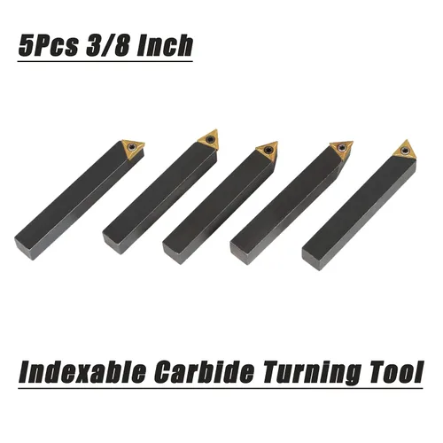 Vista 2 de findmall Juego de herramientas de torneado de torno de 5 piezas de 3/8 pulgadas de carburo indexable con 5 insertos de carburo aptos