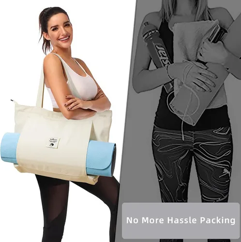 Vista 5 de Bolsas de yoga WLLWOO WLLWOO para mujeres con porta-mats de yoga, bolsa de lona para llevar, para pilates, para el hombro, para viajes, oficina