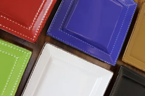 Vista 5 de Lorren Home Trends - Juego de vajilla cuadrada de cerámica con cuentas de 16 piezas, color blanco