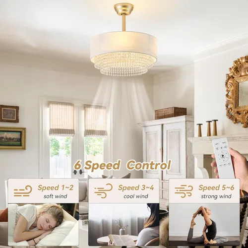 Vista 2 de Ventilador de techo bohemio con luz, lámpara de techo sin aspas de 20 pulgadas con luces para dormitorio, sala de estar, araña de granja de 6