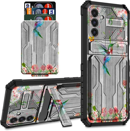 Vista 25 de Funda protectora de TPU suave para Samsung Galaxy A03S con soporte para tarjeta de crédito y soporte de doble capa de policarbonato duro de TPU
