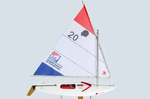 Vista 2 de LK Decoración de barco de vela modelo Sunfish de madera 16"-10