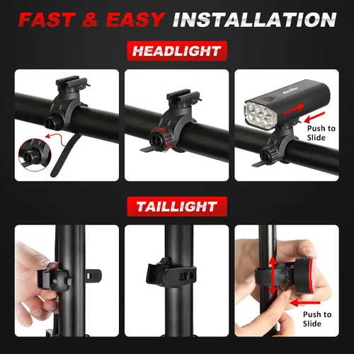 Vista 9 de Ascher USB Rechargeable Bike Light Front and Back, Super Bright 1000 Lumens Bicycle Headlight and Compact Tail Light, 4 Light Modes, Large Capacity