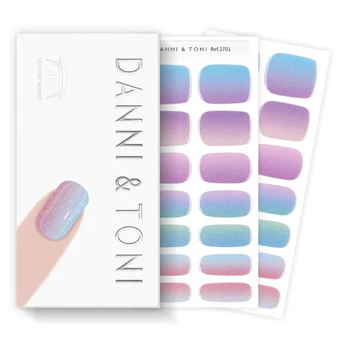 Vista 19 de DANNI & TONI Tiras de uñas de gel semicuradas, color rosa champán, ojos de gato, 28 calcomanías de regalo para mujer Aqua Ripple