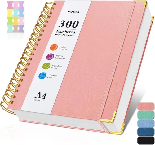 Vista 8 de Cuaderno espiral 8.5" x 11", 300 páginas numeradas cuadernos rayados de tamaño universitario con contenido, 100GSM cuaderno grueso para mujeres