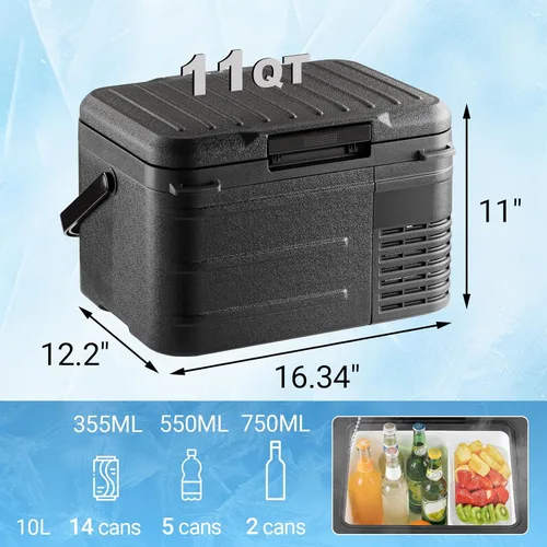 Vista 2 de Refrigerador de 12 voltios, mini refrigerador portátil para automóvil de 11 cuartos de galón, compresor congelador enfriador eléctrico -4℉~68℉