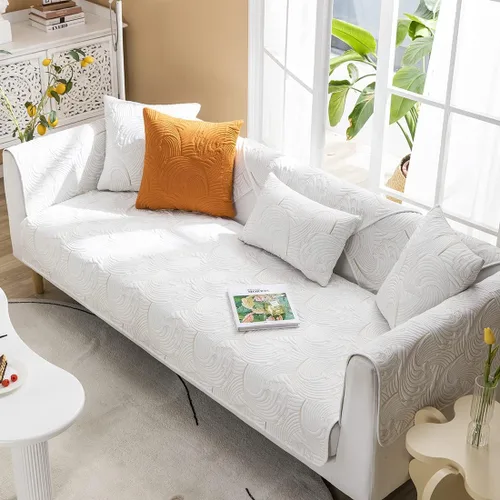 Vista 4 de vctops Funda de sofá bordada de algodón acolchada para sofá modular, funda antideslizante para perros, gatos y mascotas, para sofá biplaza, sillón