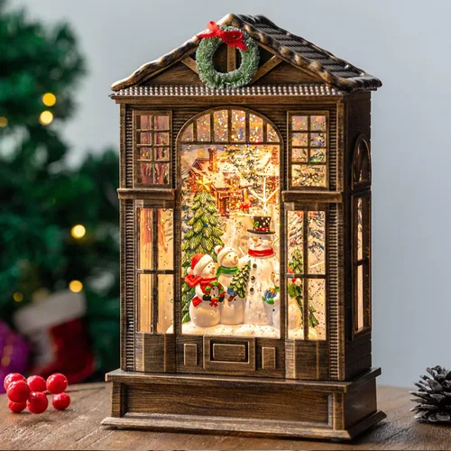 Vista 14 de Globo de nieve de Navidad con agua brillante de muñeco de nieve con música y temporizador, linterna iluminada con pilas para regalos de decoración