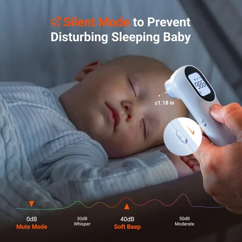 Vista 7 de iHealth Termómetro digital infrarrojo para adultos y niños, termómetro para bebés con modo 3 en 1 y aviso de 3 colores, alarma de fiebre y modo Azul
