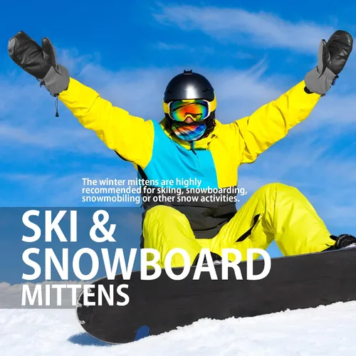 Vista 5 de Guantes de esquí impermeables para hombres y mujeres, cálidos guantes de nieve Thinsulate de invierno 3M para clima frío, snowboard, motos de nieve