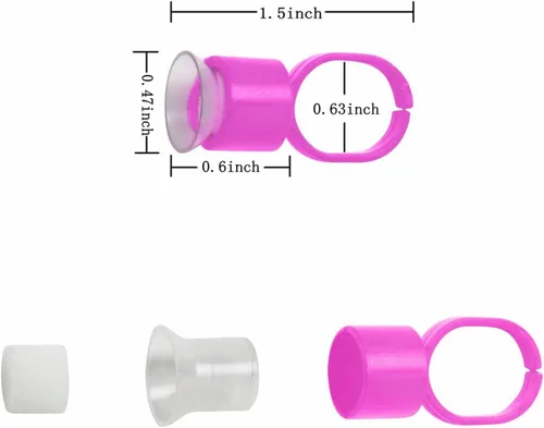 Vista 3 de 50 anillos de tinta, 50 anillos de pegamento de pigmento de microblading rosa con cápsulas de tinta de esponja, extensiones de cejas de maquillaje