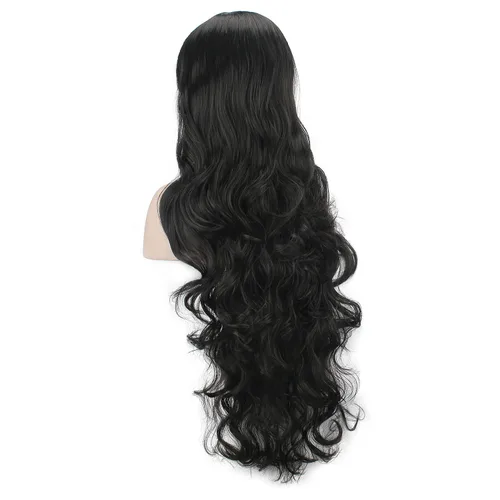Vista 5 de Pelucas para disfraz de DAOTS, 32 pulgadas, peluca de cabello larga, resistente al calor, cabello rizado, para mujeres, Negro