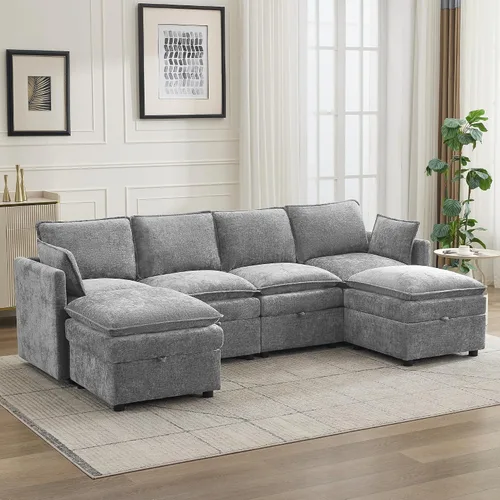 Vista 30 de Otomana cuadrada grande de 27 pulgadas con almacenamiento, reposapiés tapizado moderno con patas antideslizantes para sofá, mesa de café, sala