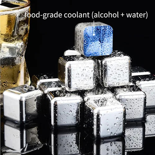 Vista 4 de Cubitos de hielo de metal, 6 cubos de hielo reutilizables de metal de acero inoxidable para bebidas