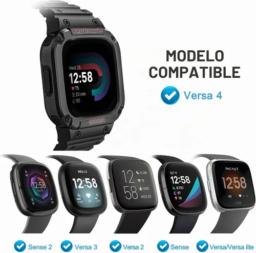 Vista 2 de FINTIE - Correa con funda compatible con Fitbit Versa 4/3/2/1/Lite y Sense 2 1 Negro