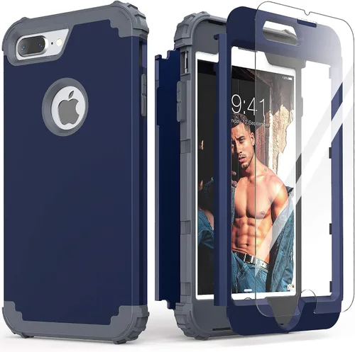 Vista 29 de IDweel Funda para iPhone 8 Plus, Funda para iPhone 7 Plus con Protector de Pantalla de Vidrio Templado, 3 en 1 Resistente a Golpes Delgada Híbrida