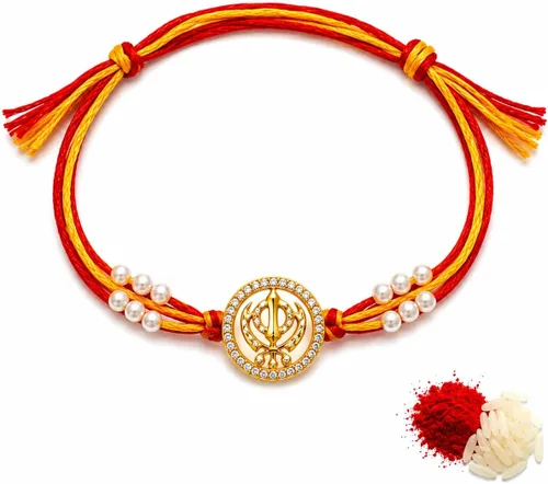 Vista 9 de Rakhi adulto Rakhi para hermano: Rakhi para Bhaiya: combo de mauli Rakhi hecho a mano con tarjeta de felicitación y Roli Chawal: Rakshabandhan