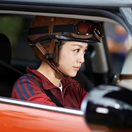 Vista 4 de Casco de cuero para motocicleta, casco de media cara, con certificado por DOT, casco de motocicleta con correa ajustable para la barbilla, casco