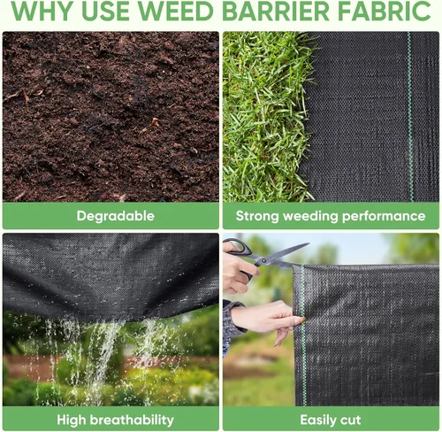 Vista 3 de TICONN 3 pies x 50 pies Tela de Barrera de Malezas Resistente, Tela de Paisaje de 3.2 oz para Jardín, Patio, Entrada y Cultivo de Vegetales