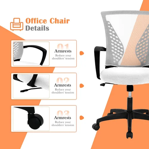 Vista 26 de Silla de oficina en casa, silla de escritorio ergonómica, respaldo medio, silla de computadora de PC con soporte lumbar y reposabrazos, silla